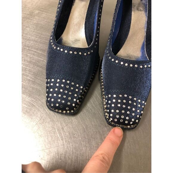 Valenti Franco Womens Blue Nylon Heels with Rhinestones Size 6M - Picture 13 of 15